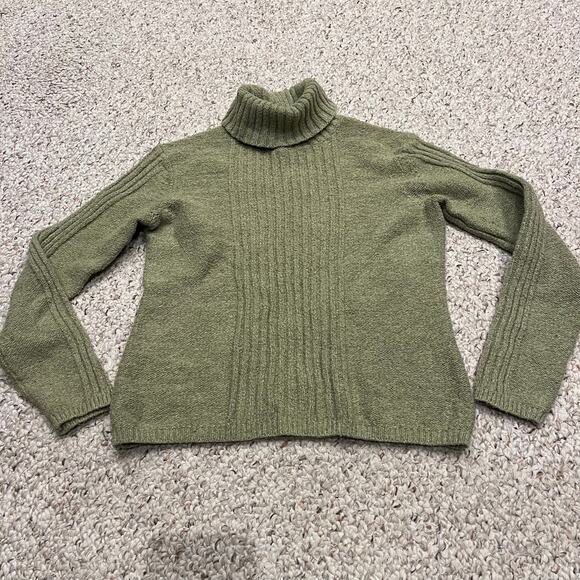 Sundance Turtleneck Sweater Sz M Petite Green Cotton Silk Blend Fall Casual - Picture 1 of 6